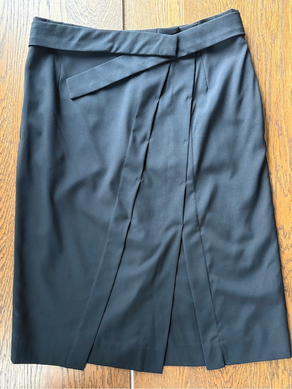 Max Mara Black "Asiago" Virgin Wool Wrap Midi Skirt - US 8